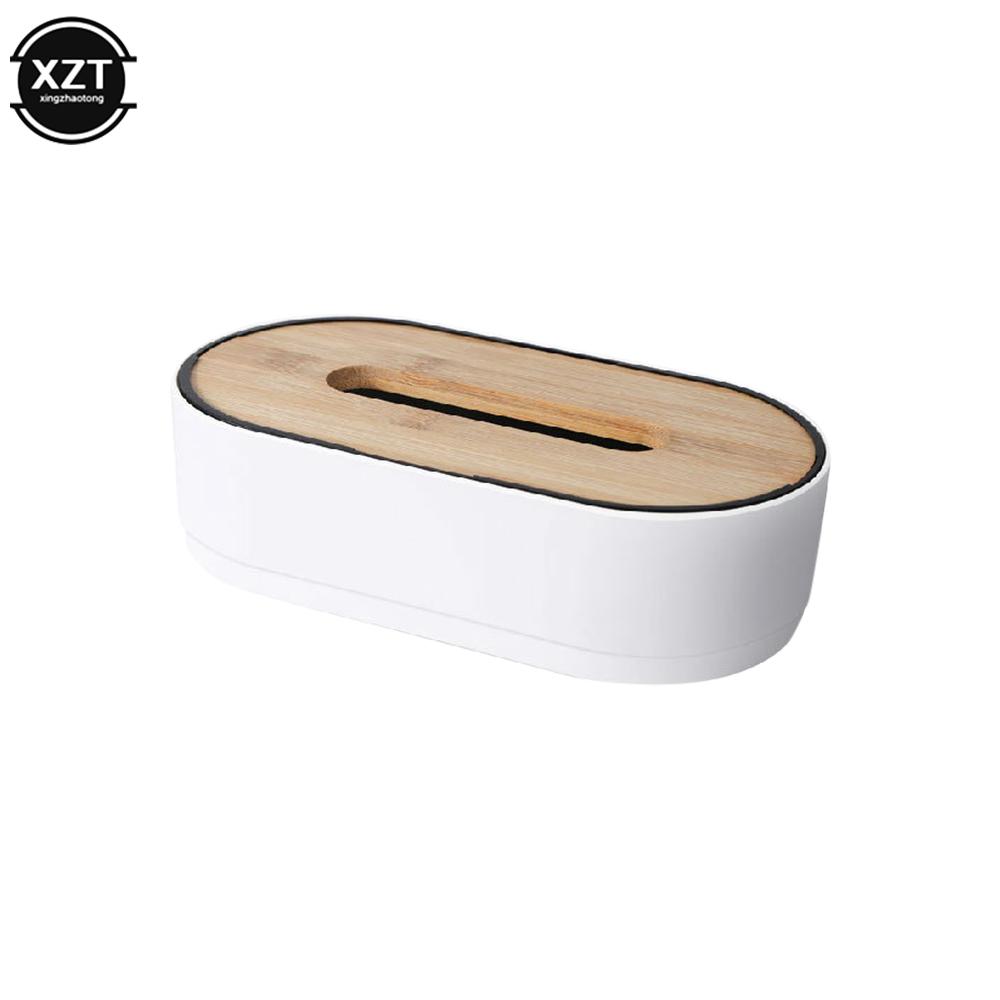 Tissue Box Wooden Cover Solid Color Tissue Box with Groove Multifunctional Household Room Desktop Tissue Plastic Storage Box