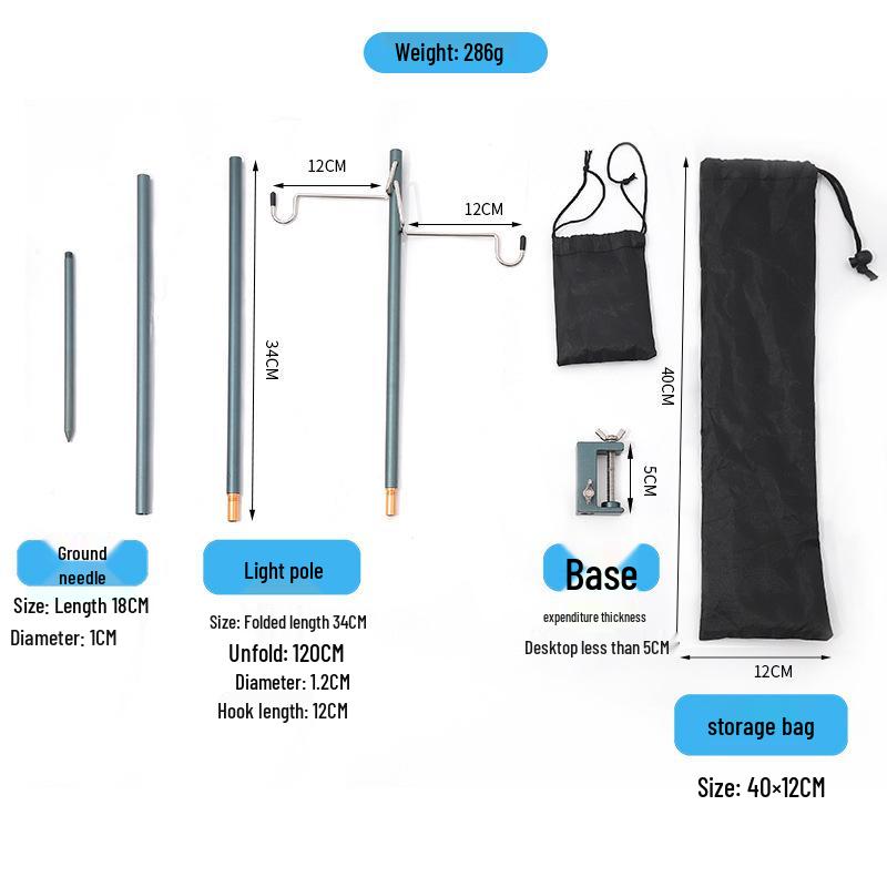 Ultra-Light Portable Aluminum Camping Table with Foldable Lantern Stand