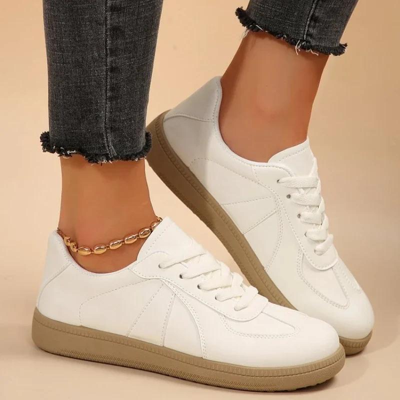 New Autumn Women's Shoes Lace-up Ladies Footwear Retro Leather Sneakers Comfort Casual Vulcanized Shoes Zapatillas Mujer
