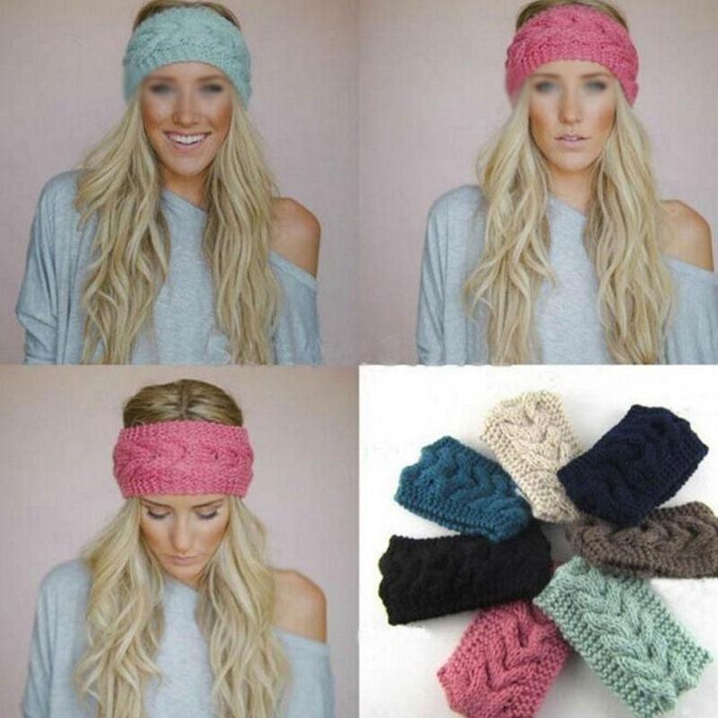 

Однотонная широкая вязаная повязка на голову, зимняя теплая, на уши, крючком, тюрбан, аксессуары для волос для женщин, девушки, повязка для волос, хедрэпы 7