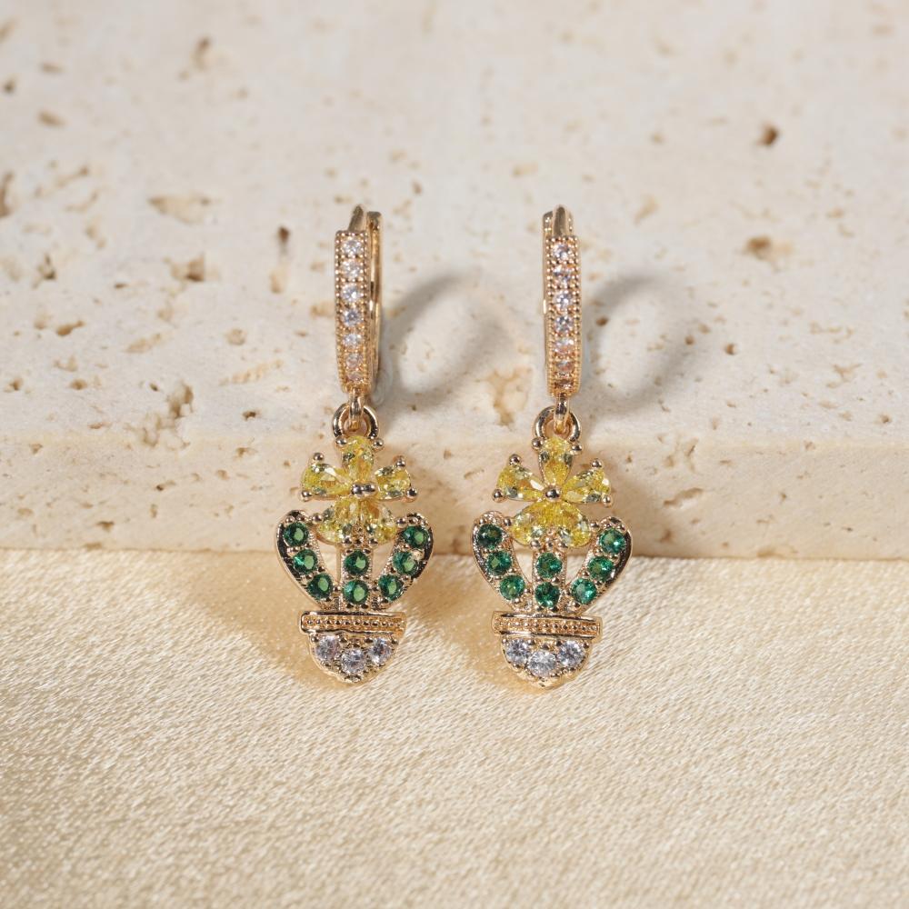

Colorful Flower Pot Zirconia Dangle Earrings for Women Fashion Golden Earring Jewelry Party Accessories золотой