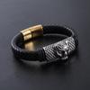 Punk Vintage Gothic Leopard Leather Braided Stainless Steel Fashion Jewelry Bracelet Bangle for Men Magnetic Clasp