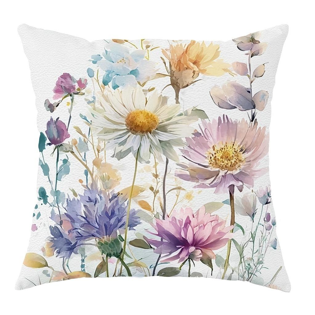 Floral Spring Summer Garden Throw Pillow Covers Pink Purple Green One Sided Decorative Pillowcase Living Room Bedroom Sofa Decor