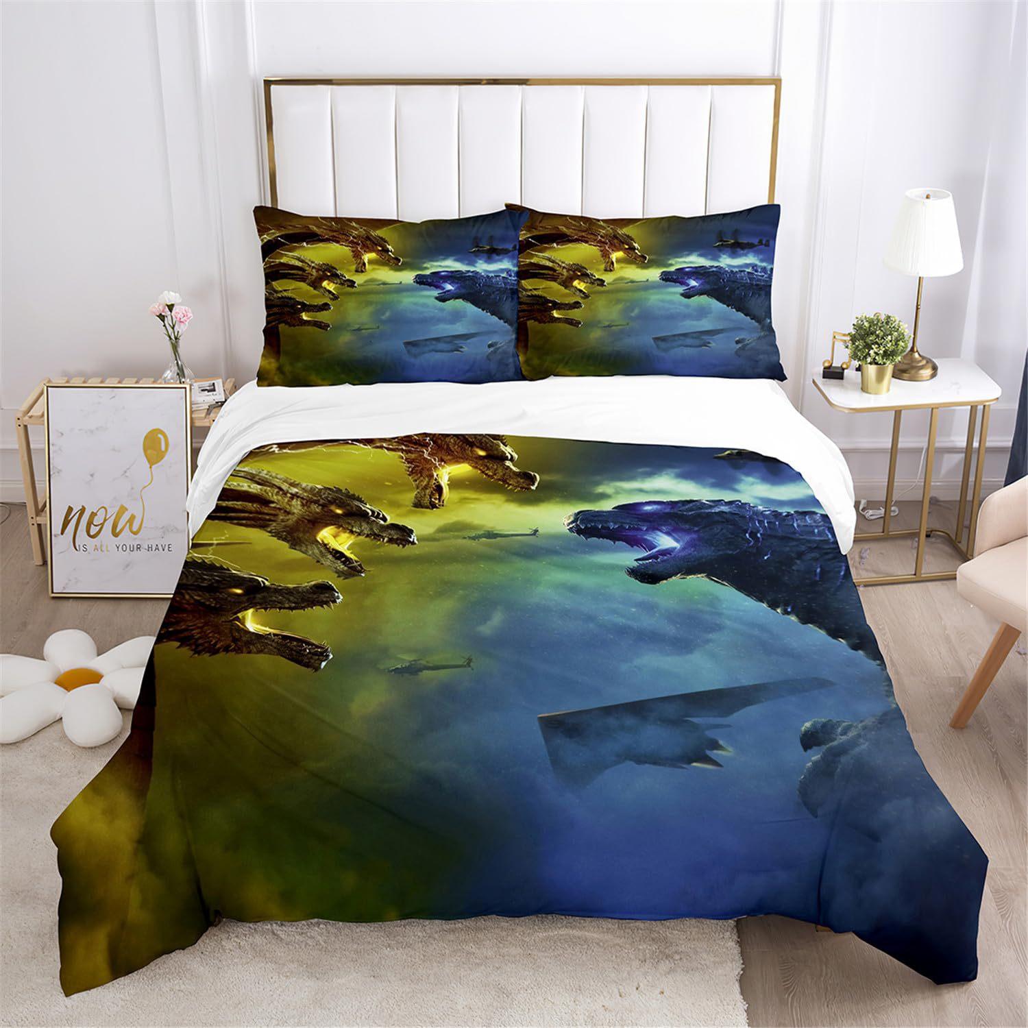 Dinosaur monster three-piece quilt cover 3D digital printing bedding set bed cover EU single 135*200