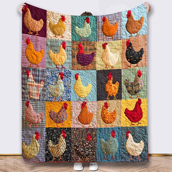 Kohout Kostkovaný Vzor Deka Farmářská Flanelová Deka Vintage Potisk Kuřat Útulná Přehozová Deka Farmářská Prošívaná Deka pro Domov Postel Pohovka Dárek k Kolaudaci
