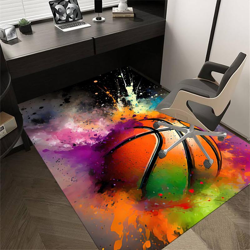 Basketball Colors Crystal Velvet Office chair mat Area Rug - Non-Slip, Floor Mat, Office Desk Chair Rugs,Christmas Gift-1106207