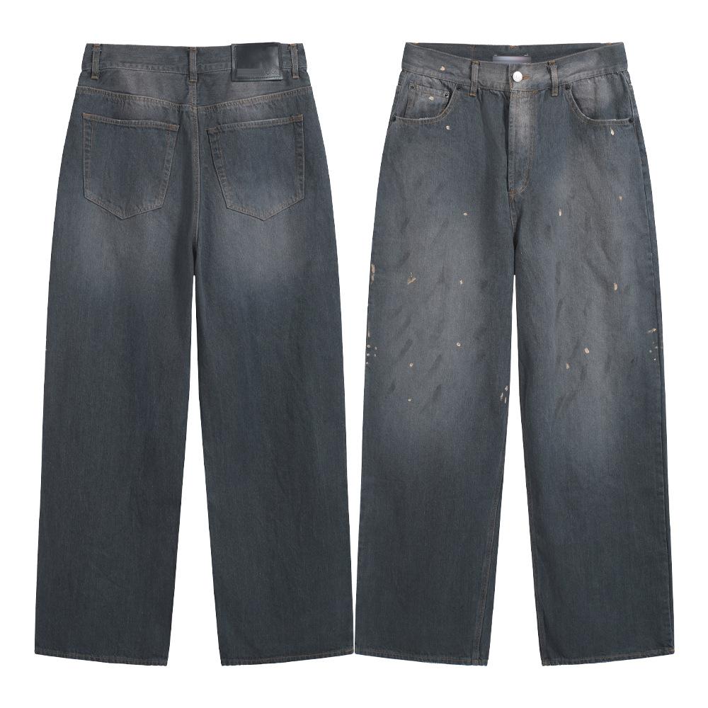 

EastRogue Ретро Выцветшие Потертые Расписанные вручную Брызги Чернил Деним Свободные Повседневные Унисекс Длинные Брюки XL