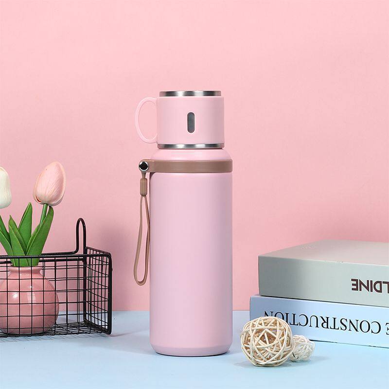 Stainless Steel Thermos Cup with Handle Portable Lifting Rope Water Cup Student Outdoor Vacuum Leak-proof Cup Printed Logo