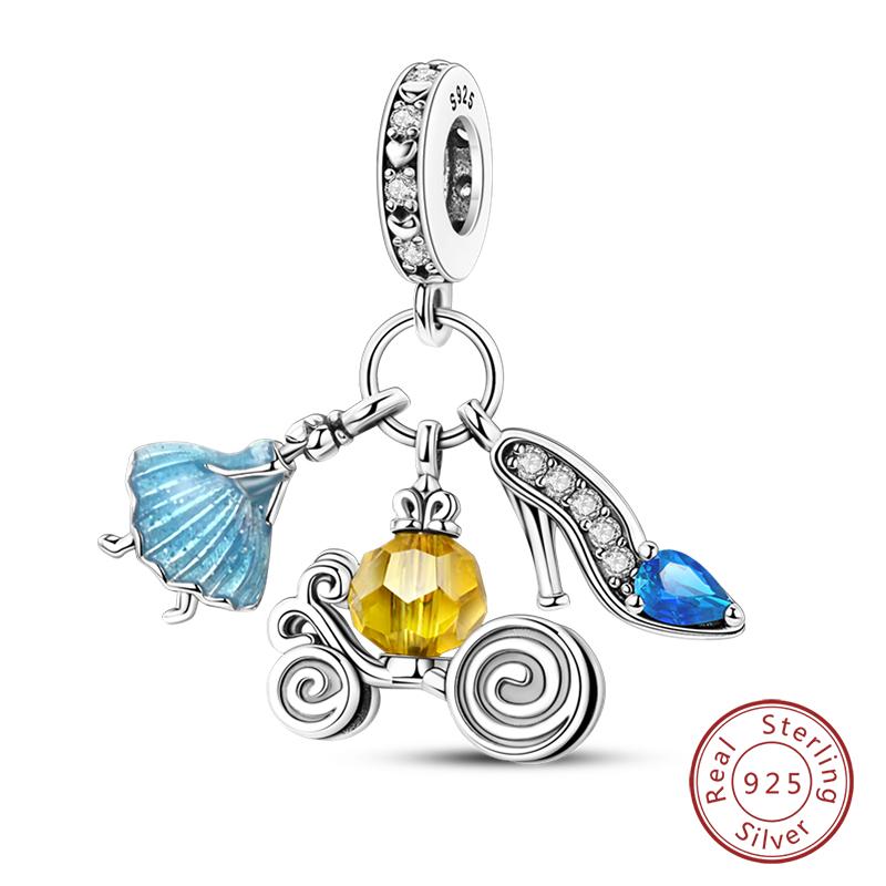 925 Silver Ocean Princess Magic Mirror Princess Rose Princess Charms Pendants Fit DIY Bracelets Party Jewelry