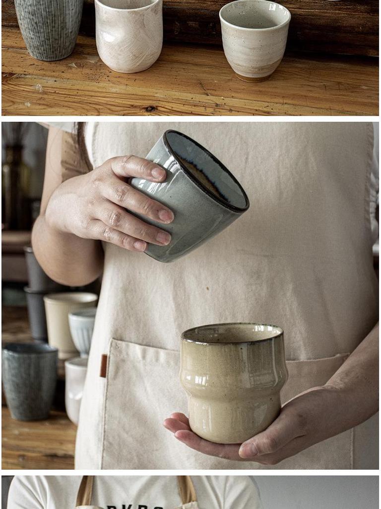 Vintage-Style Ceramic Handleless Teacup Set – Japanese-Inspired Rustic Coffee & Water Cups