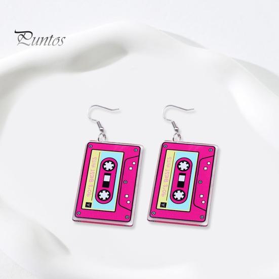 1 para Vintage nadruk zebry kolczyki z taśmą magnetyczną 1980. akrylowe Retro kaseta Crush kolorowe wiszące kolczyki biżuteria prezent