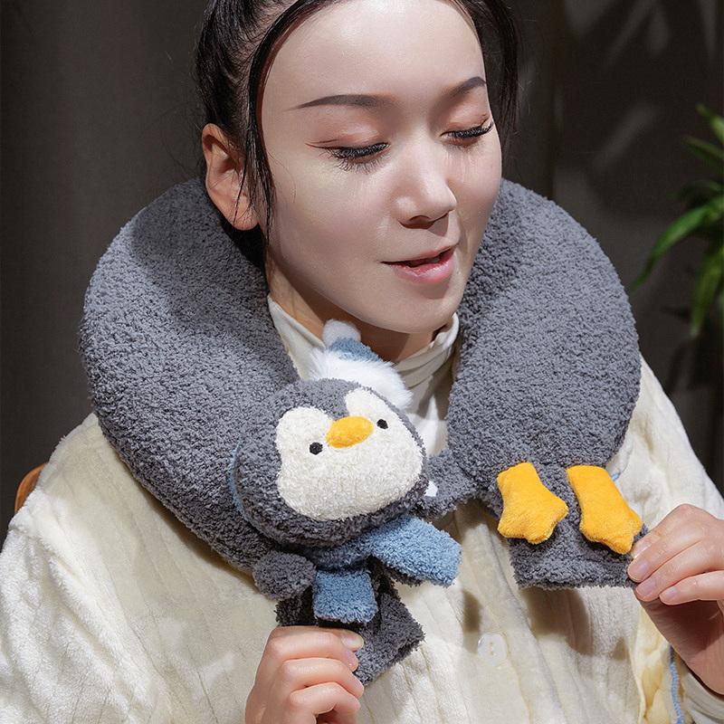 Penguin U-Shaped Neck Pillow Hot Water Bag Soft Stuffed Plush Toys Plushies Animal Water Injection Bag Warm The Neck Winter Gift