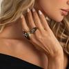 SHIXIN 2Pcs/Set Vintage Brown Resin Open Ring Simple Punk Inlay Rhinestone Daily Fashion Elegant Couple Jewelry Accessories Gift