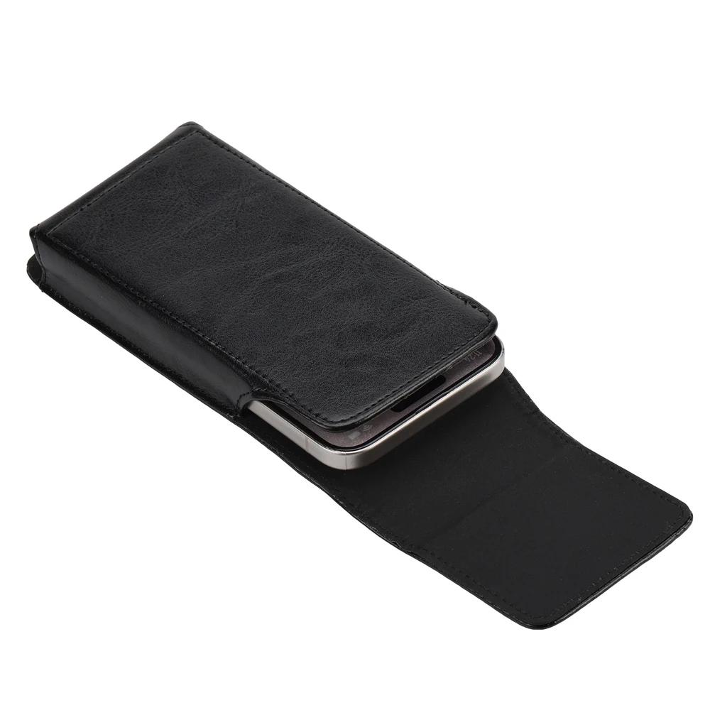 Universal Leather Mobile Phone Waist Bag For iPhone 17 16 15 Pro Max Samsung Xiaomi Vertical Cell Phone Belt Clip Holster Cover