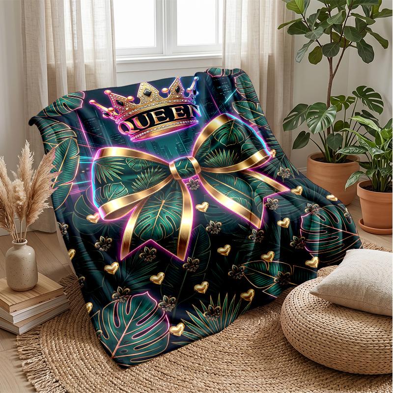 Purple Leopard Bow Theme blanket Lightweight Warm Flannel Blanket Decorative Throw Blanket for Home Decoration