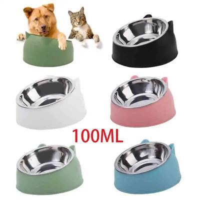 Ciotola per cani da 100 ml sollevata di 15 gradi antiscivolo base per cuccioli cibo per gatti alimentatore per acqua potabile inclinabile protezione del collo accessori per ciotole per animali domestici