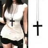 PUnk Gothic Wood Cross Pendant Necklace Charm Y2k Clavicle Chain Necklace