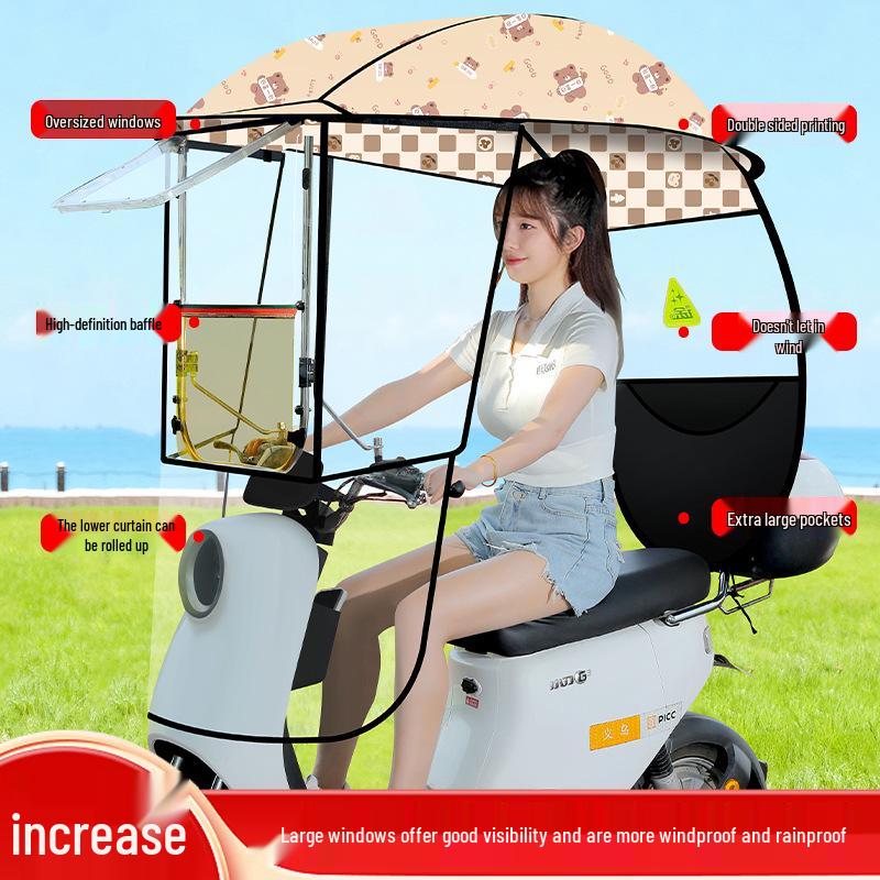 Electric Vehicle Canopy Tent: Windproof, Rainproof, Sunshade for Three-Wheelers with All-Around Windows