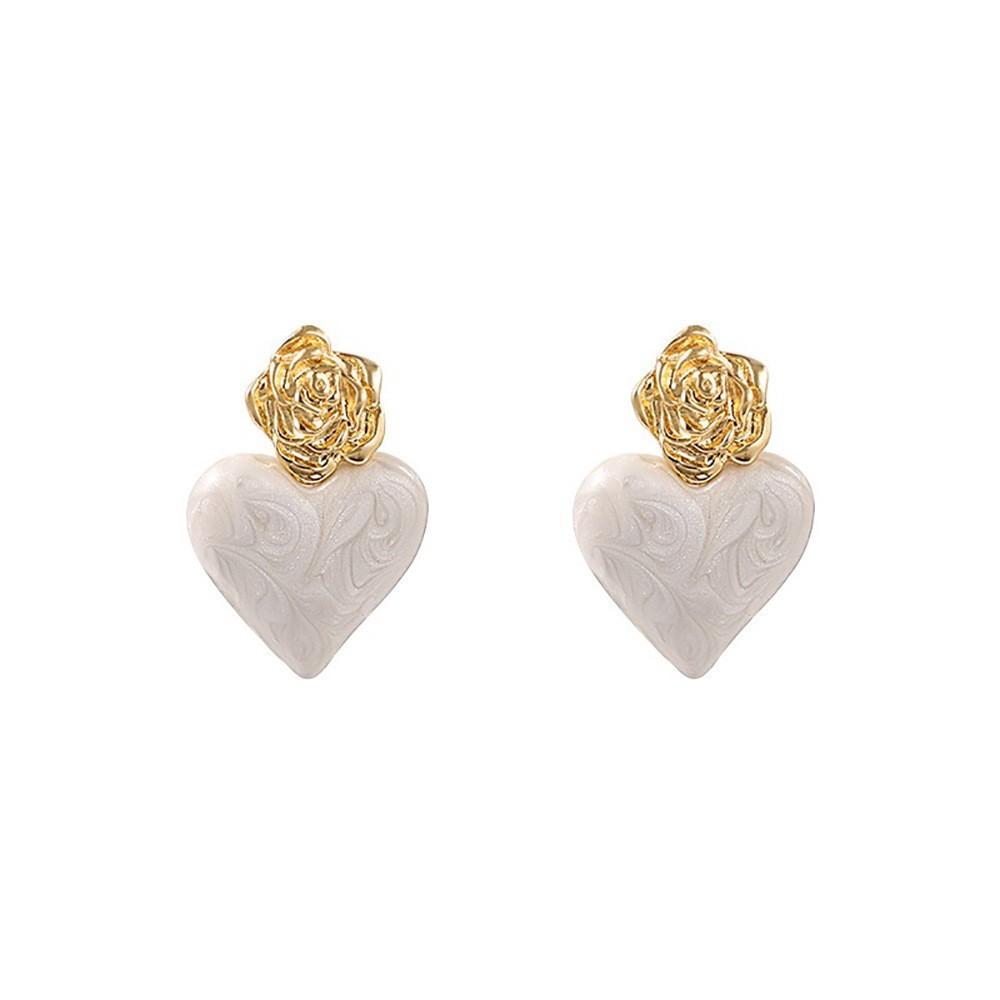 French white love stud earrings temperament celebrity style heart earrings personality exaggerated earrings