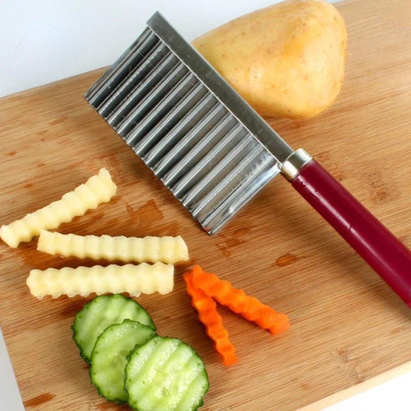 

Fries Machine Potato Wavy Edged Knife Stainless Steel Kitchen Gadget Vegetable Fruit Cutting Tool Kitchen Accessories French червоний