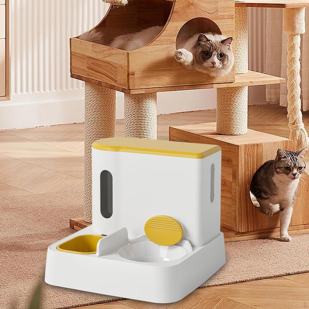 Automatic Cat Feeder and Waterer Set 2 in 1 Design Easily Clean Feeding Drinking Bowl