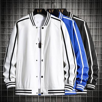 Primavera y Otoño Nuevo Hombre Moda Bolsillo Empalme Color Sólido Cuello Béisbol Chaqueta Casual Abrigo Guapo Suelto