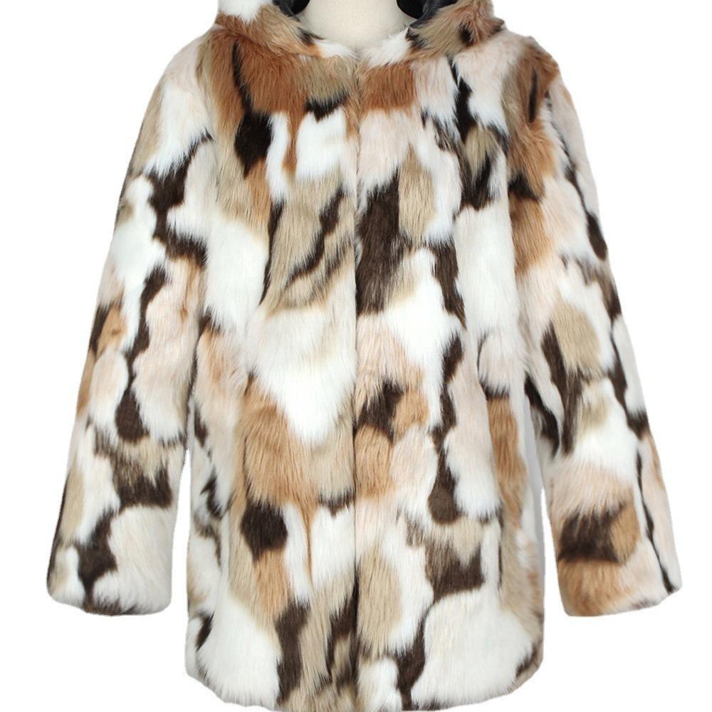 0 long color ribbon hat imitation fur coat women's casual coat autumn and winter