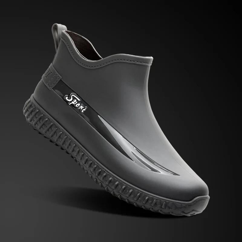 Fashionable Short-tube Rain Boots for Men All-season Work Low-cut Anti-slip Kitchen Shoes Wear-resistant Waterproof Mens Boots