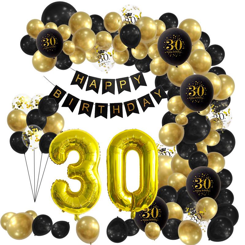 32 Inch Black Gold Birthday Balloon Wreath Set 18th 30th Birthday Party Balloon Chain Supplies