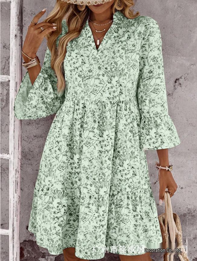 Elegant Multi-color Print Long Sleeve Dress for Women