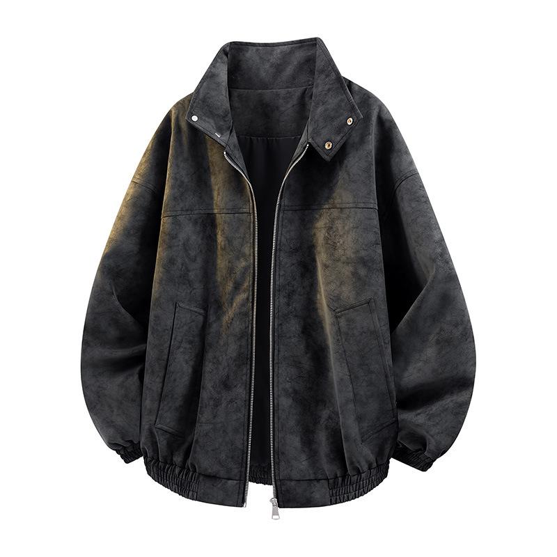 

Новая осенняя кожаная куртка Ретро американская куртка Пряжка Стойка воротник Тай-дай Мужская 3XL