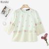 ZANZEA Women Round Neck 3/4 Sleeve Casual Floral Print Blouse