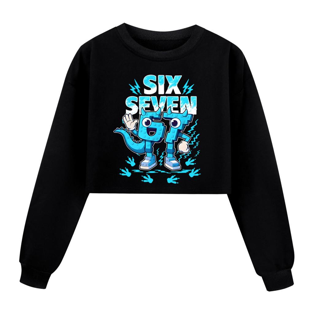 5192 Kinder Mädchen Steal a Brainrot 67 Six Seven Bedrucktes Lässiges Langarm Rundhals Sweatshirt Top
