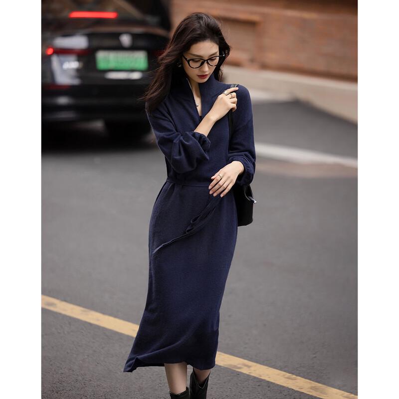 Women's Half-Zip Turtleneck Knit Dress with Belt