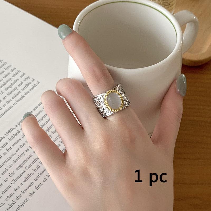 2025 Trend Retro Cameo Tanggrass Totem White Chalcedony Ring Women Fashion Light Luxury Men And Women Open Index Finger Ring