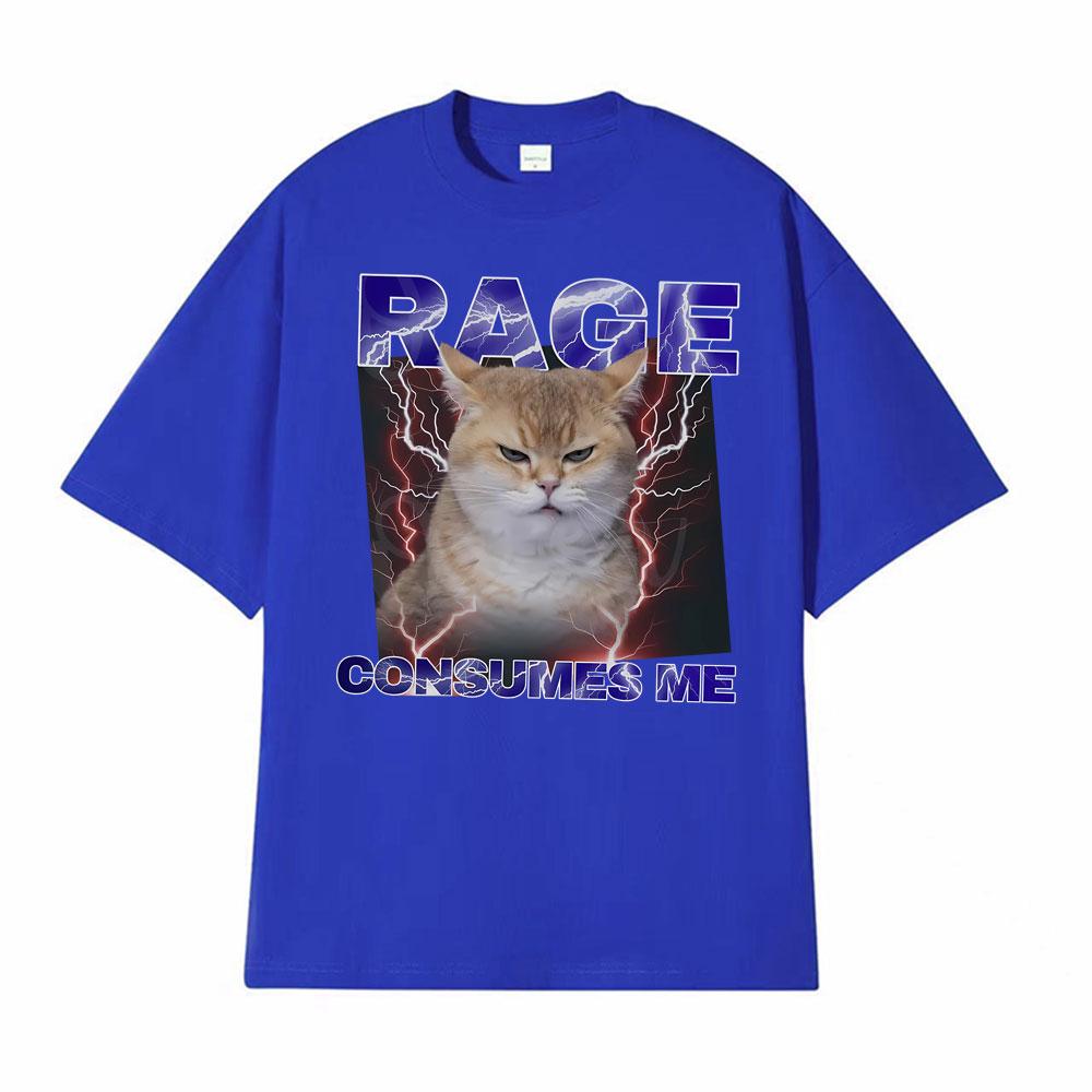 Funny Rage Consumes Me Comfort Angry Cat Meme Graphic TShirts Mens Clothing Vintage Classic 100 Cotton Oversized T Shirt Tops