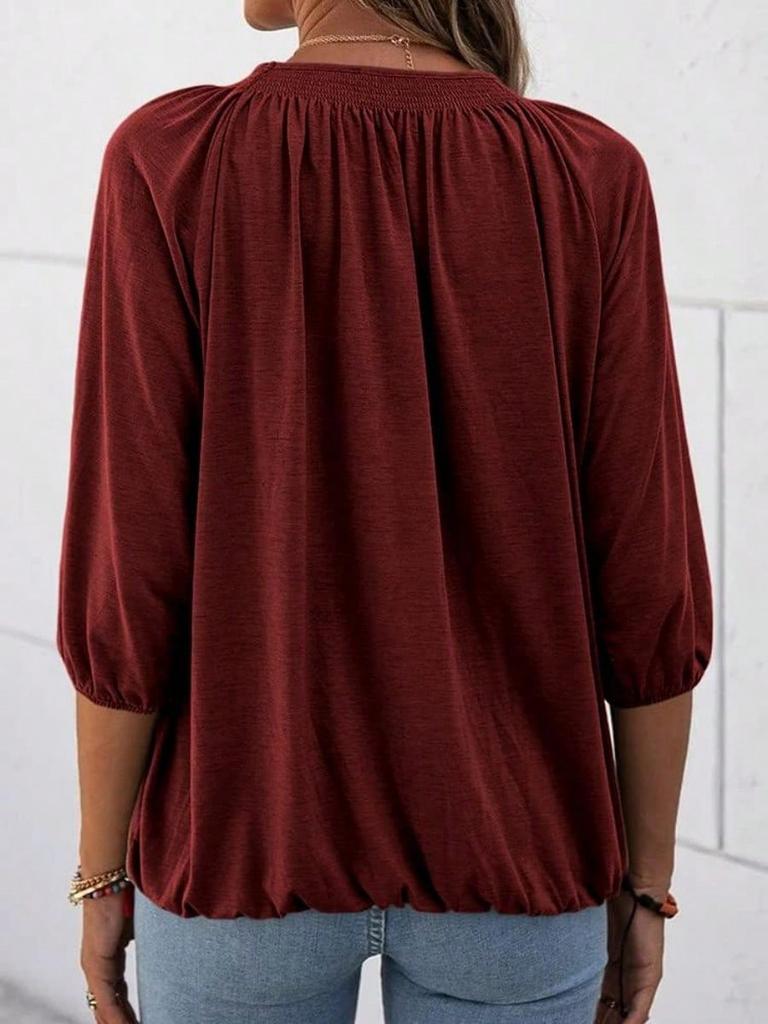 Women's Cotton Crew Neck T-Shirt Half Sleeve Loose Pleated Basic Blouse Top