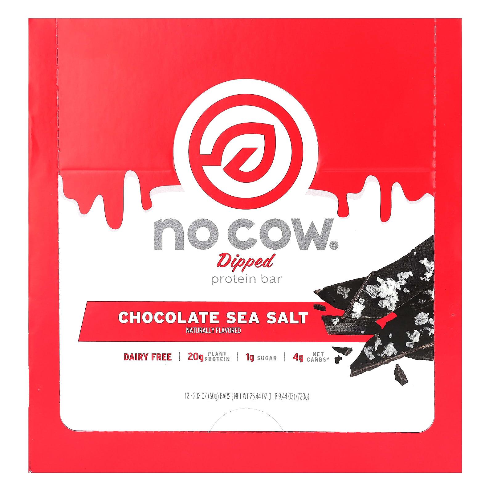 

No Cow, Dipped Protein Bar, chocolate sea salt, 12 bars, 60g (2.12oz) each