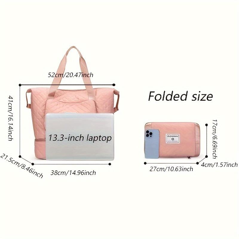 Foldable Travel Bag with Wet/Dry Separation, Quilted Design, Large Capacity, Multiple Compartments, Zipper Closure