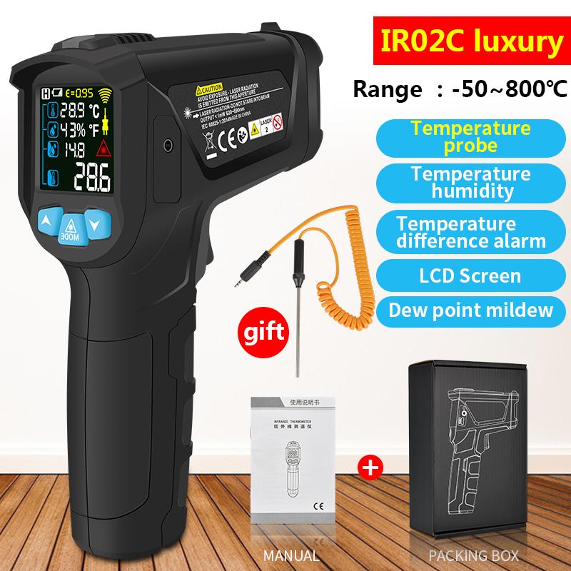 Digital Infrared Thermometer Non-contact Laser Thermometer Handheld High-precision Infrared Thermometer Imager LCD Light Alarms