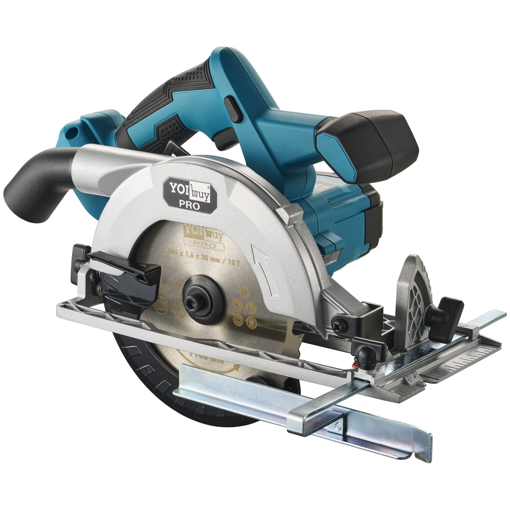 

YOIbuy PRO 18V Cordless Circular with Aluminum Dust Collection and Parallel Makita BL1860B Warranty Saw, 165mm, Brake, High-Precision, Base, Nozzle, синий