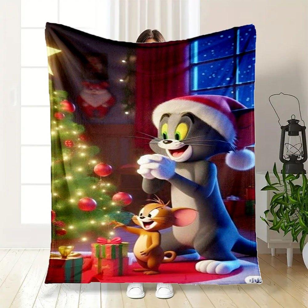 Tom & Jerry Christmas Adventure: Festive Fun for Kids! Blanket Flannel Throw Blanket for Sofa, Bed, Travel, Camping, Office 75X95CM