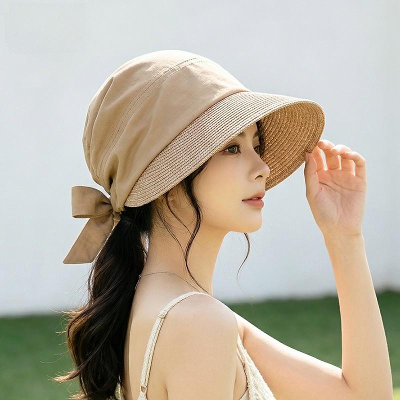 Sun Protection Straw Hat For Women With Ties Foldable Breathable Summer Sun Hat For Casual Outdoors