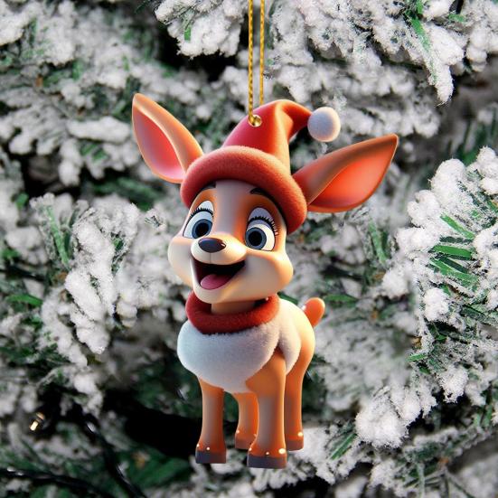 2D Flat Acrylic Elk Pendant Cartoon Deer Christmas Tree Decoration Car Rearview Mirror Hanging Charm for Auto Interior Accessories Xmas Tree Decor