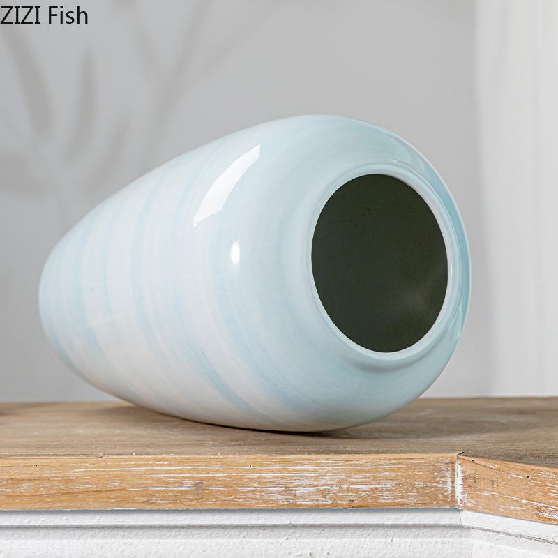 Gradient Blue Ceramic Vase Hydroponics Potted Plant Table Decoration Flowers Arrangement Floral Vases Room Aesthetic Decor