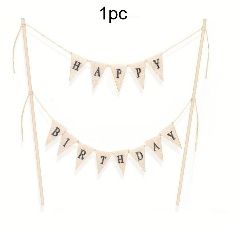 1pc Birthday Cake Banner Reusable Flag with HAPPY BIRTHDAY Festive Celebrations Birthday Decor Linen Banner Party Supplies