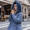 Winter Women Coat Cotton Jacket Furry Hood Thickened Plush Mid Length Long Sleeves Elastic Waist Zipper Closure Pockets