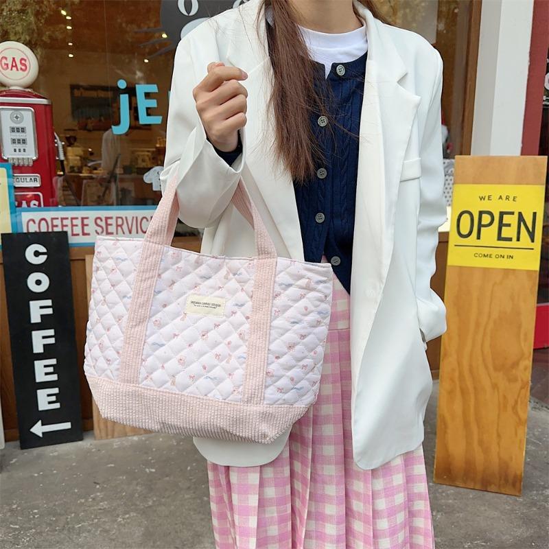 3 cute handbags women's bento bags large capacity quilted padded portable commuter bags
