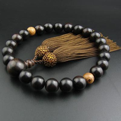 Myorenka Men's Prayer Beads, Ebony, 13mm, 22 Beads, Simple Style, Made of Ironwood (Tagaya), with Prayer Bead Case, Suitable for Funerals, Buddhist