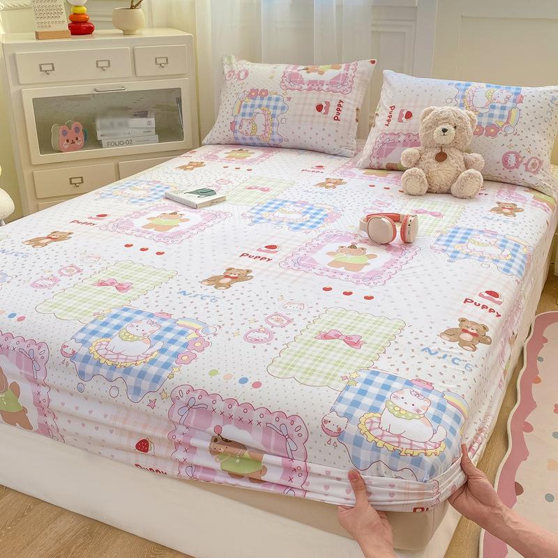 Baby Grade Pure Cotton Fitted Mattress Protector Fresh Washable Cotton Bed Sheet Full Set 3 Pieces Soft Breathable Durable Bed Cover